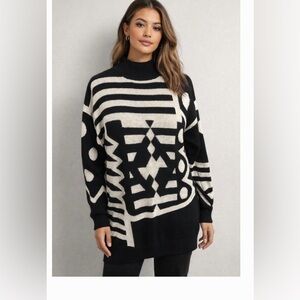 Vintage I.B.Diffusion 1991 Black and cream Geometric Sweater ramie/ cotton